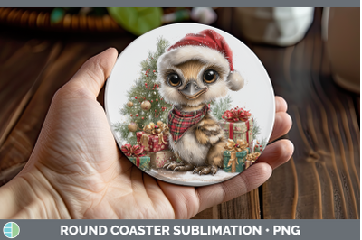 Emu Round Coaster Farm Christmas Santa Sublimation Coaster D