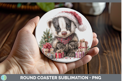 Badger Round Coaster Woodland Christmas Santa Sublimation Co