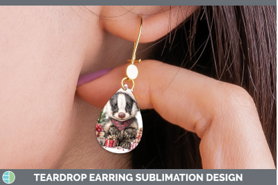 Badger Teardrop Earrings Woodland Christmas Santa Sublimatio