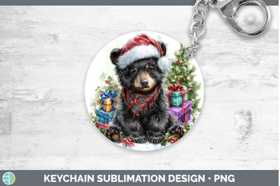 Black Bear Keychain Woodland Christmas Santa Sublimation Key