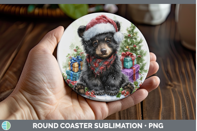 Black Bear Round Coaster Woodland Christmas Santa Sublimatio