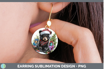 Black Bear Round Earrings Woodland Christmas Santa Sublimati