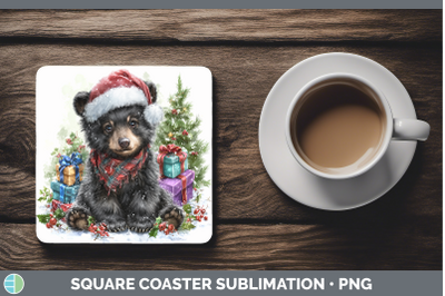 Black Bear Square Coaster Woodland Christmas Santa Sublimati