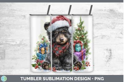 Black Bear Tumbler Woodland Christmas Santa Sublimation 20 o