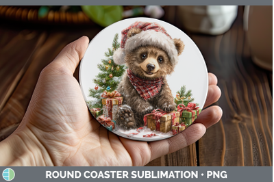 Grizzly Bear Round Coaster Woodland Christmas Santa Sublimat