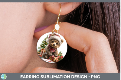 Grizzly Bear Round Earrings Woodland Christmas Santa Sublima