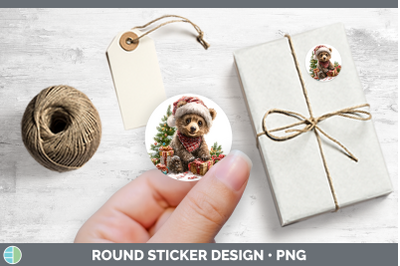 Woodland Christmas Santa Grizzly Bear Stickers | Round Label