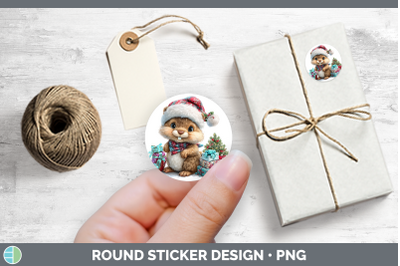 Woodland Christmas Santa Beaver Stickers | Round Labels Desi