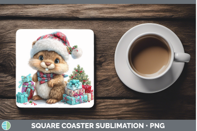 Beaver Square Coaster Woodland Christmas Santa Sublimation D
