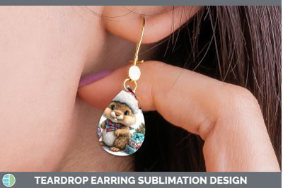 Beaver Teardrop Earrings Woodland Christmas Santa Sublimatio