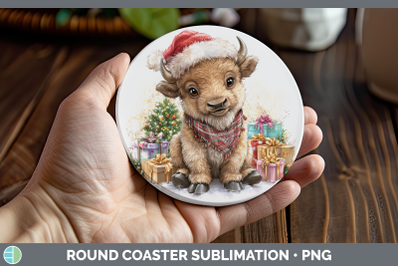 Bison Round Coaster Woodland Christmas Santa Sublimation Coa