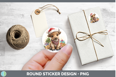 Woodland Christmas Santa Bison Stickers | Round Labels Desig