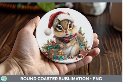 Chipmunk Round Coaster Woodland Christmas Santa Sublimation