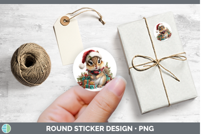 Woodland Christmas Santa Chipmunk Stickers | Round Labels De