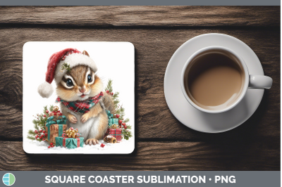 Chipmunk Square Coaster Woodland Christmas Santa Sublimation