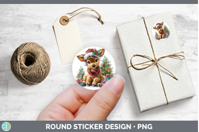 Woodland Christmas Santa Elk Stickers | Round Labels Designs