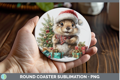 Groundhog Round Coaster Woodland Christmas Santa Sublimation