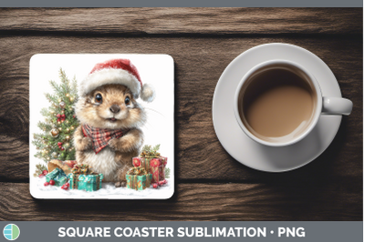 Groundhog Square Coaster Woodland Christmas Santa Sublimatio