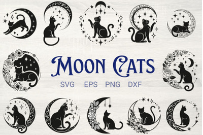 Cats with Moons and Stars SVG Bundle