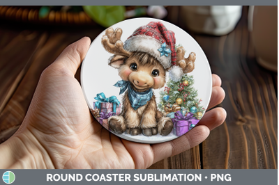 Moose Round Coaster Woodland Christmas Santa Sublimation Coa