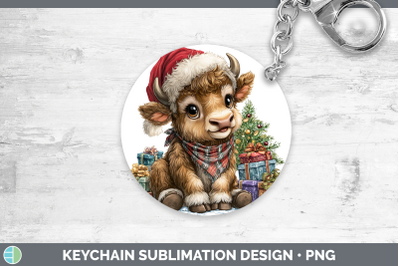 Musk Ox Keychain Woodland Christmas Santa Sublimation Keyrin