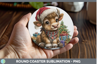 Musk Ox Round Coaster Woodland Christmas Santa Sublimation C