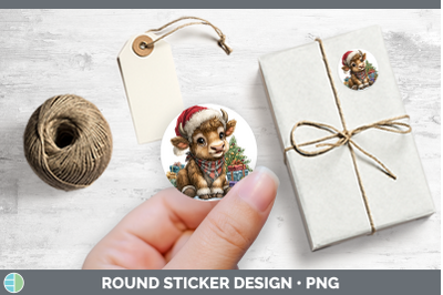 Woodland Christmas Santa Musk Ox Stickers | Round Labels Des