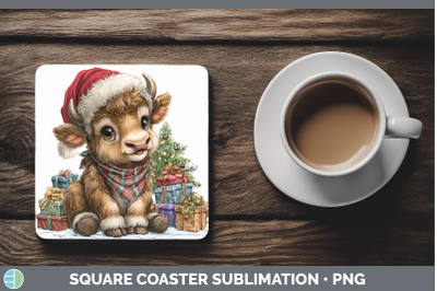 Musk Ox Square Coaster Woodland Christmas Santa Sublimation
