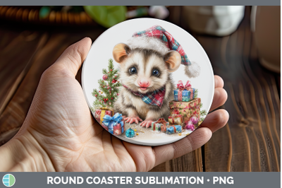 Opossum Round Coaster Woodland Christmas Santa Sublimation C