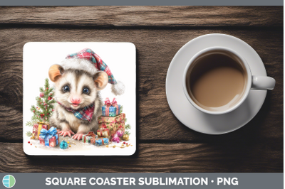 Opossum Square Coaster Woodland Christmas Santa Sublimation