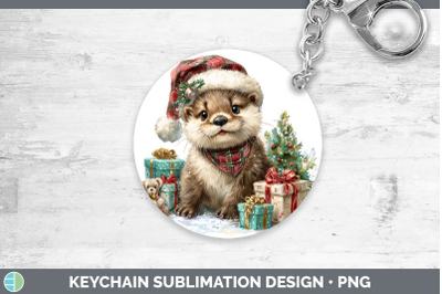 Otter Keychain Woodland Christmas Santa Sublimation Keyring