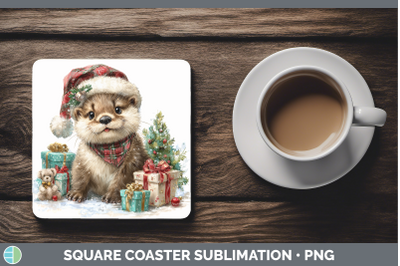 Otter Square Coaster Woodland Christmas Santa Sublimation Dr