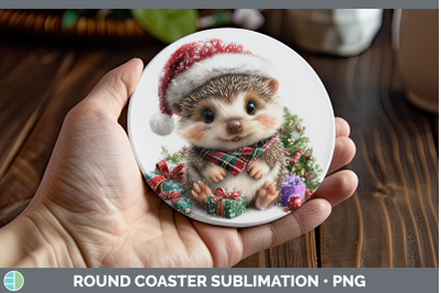 Porcupine Round Coaster Woodland Christmas Santa Sublimation