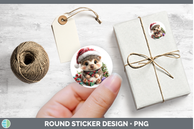 Woodland Christmas Santa Porcupine Stickers | Round Labels D