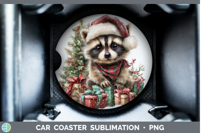 Raccoon Car Coaster Woodland Christmas Santa Sublimation Dri