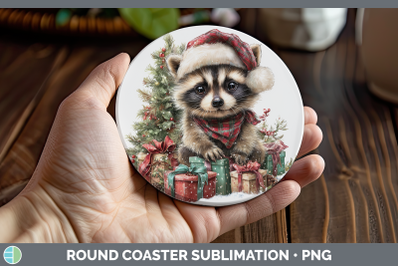 Raccoon Round Coaster Woodland Christmas Santa Sublimation C