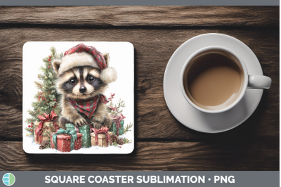 Raccoon Square Coaster Woodland Christmas Santa Sublimation