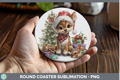 Reindeer Round Coaster Woodland Christmas Santa Sublimation