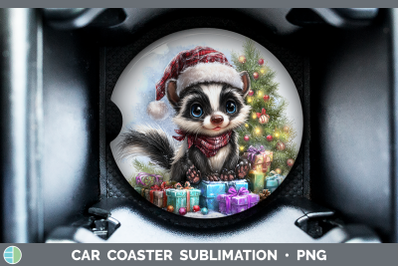 Skunk Car Coaster Woodland Christmas Santa Sublimation Drink