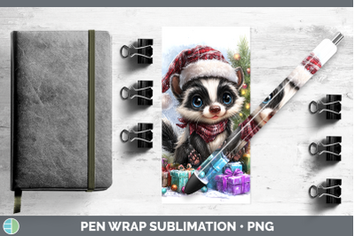 Skunk Pen Wrap Woodland Christmas Santa Sublimation Pen Desi