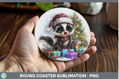 Skunk Round Coaster Woodland Christmas Santa Sublimation Coa