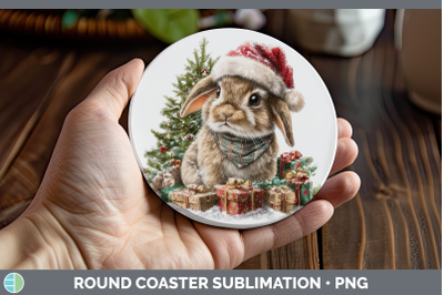 Snowshoe Hare Round Coaster Woodland Christmas Santa Sublima
