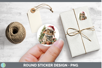 Woodland Christmas Santa Snowshoe Hare Stickers | Round Labe