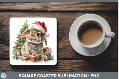 Snowshoe Hare Square Coaster Woodland Christmas Santa Sublim