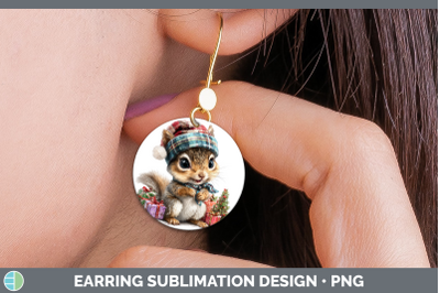 Squirrel Round Earrings Woodland Christmas Santa Sublimation