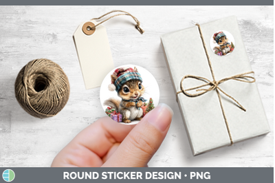 Woodland Christmas Santa Squirrel Stickers | Round Labels De