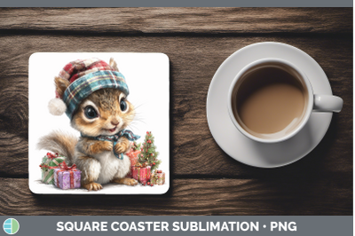 Squirrel Square Coaster Woodland Christmas Santa Sublimation