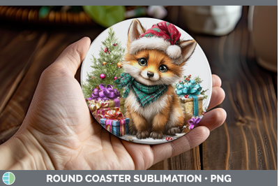 Fox Round Coaster Woodland Christmas Santa Sublimation Coast