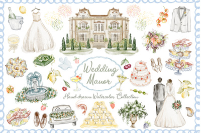 Italian Watercolor Wedding Clipart