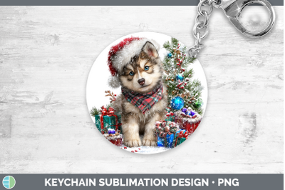 Wolf Keychain Woodland Christmas Santa Sublimation Keyring D